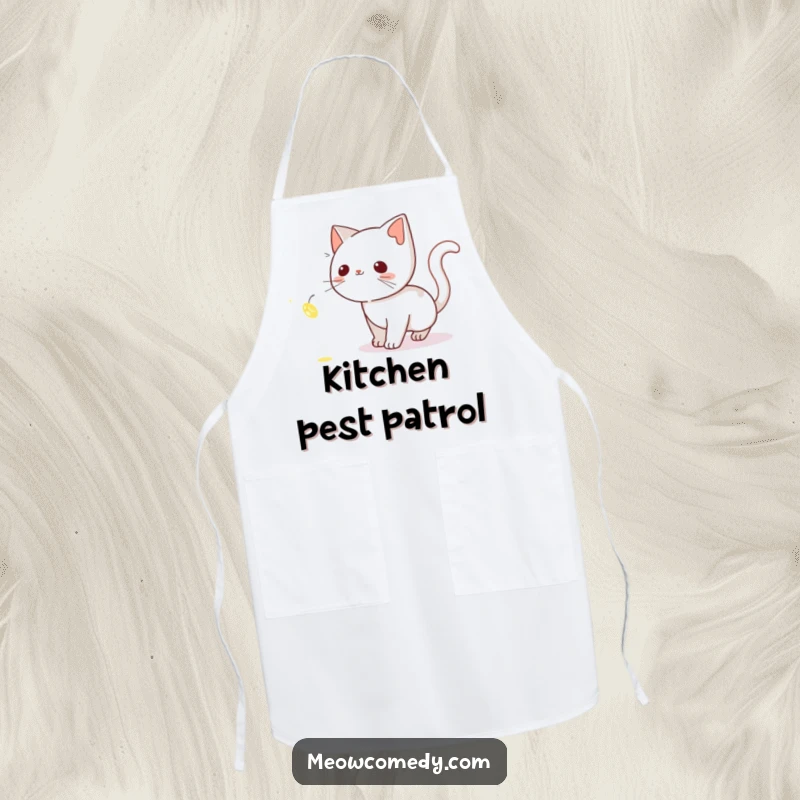 Funny Cat Apron: A playful cat tiptoeing after a glowing firefly, ready to add magic to your cooking.