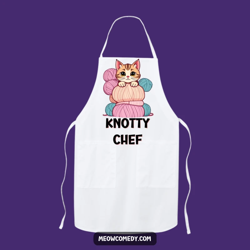 Funny Mischievous Cat Yarn Apron: Craft with Comedy, Perfect Kitchen Gift