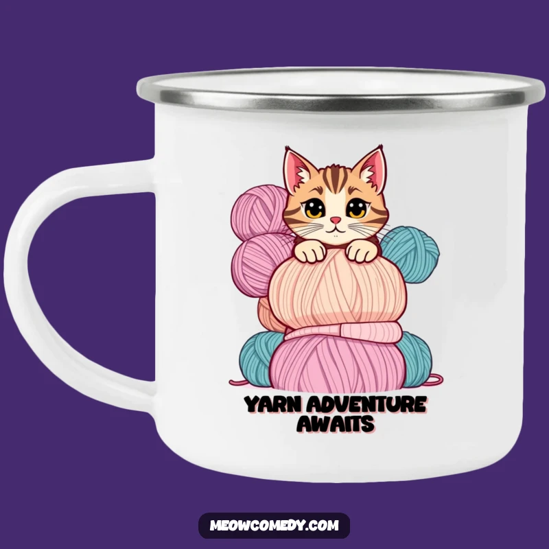 Durable Funny Mischievous Cat Yarn Camping Mug: Crafty Adventures