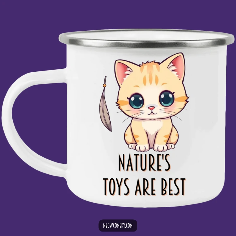 Funny Kawaii Cat Feather Play Camping Mug: Adventure and Amusement in Every Sip