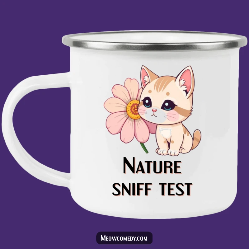 Funny Cat Flower Sniff Camping Mug - Hilarious Outdoor Exploration Gift