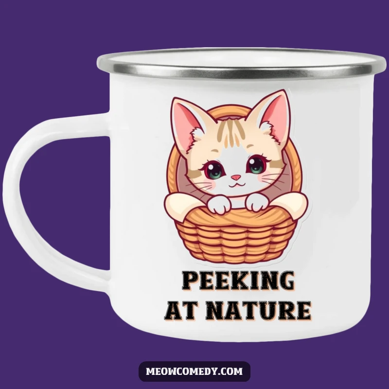 Funny Kawaii Cat Basket Camping Mug - Cozy Adventures, Outdoor Pet Gift