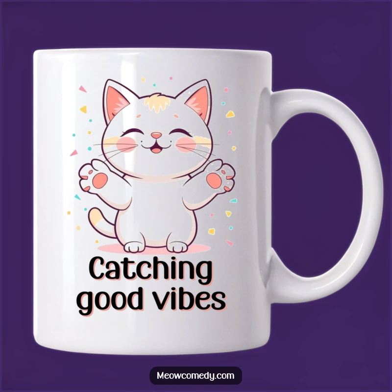 Funny Kawaii Cat Confetti Mug: Joyful Catch, Celebration Gift