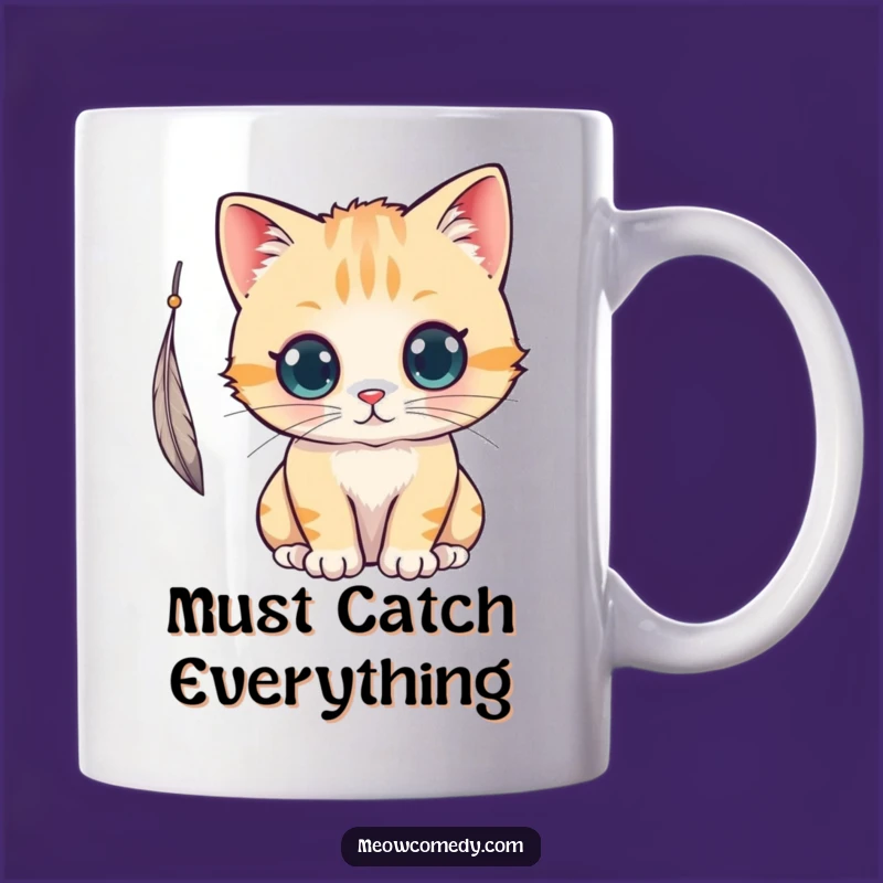 Funny Kawaii Cat Feather Play Mug: Capture Joyful Moments, Sip with a Smile