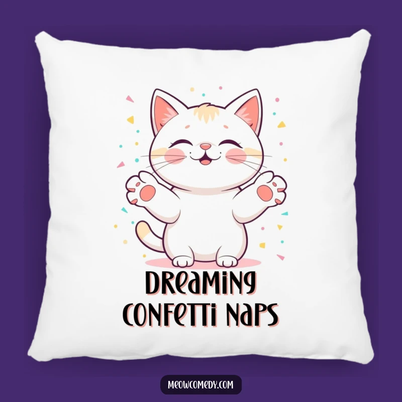 Funny Kawaii Cat Confetti Pillow: Cozy Celebration, Cute Gift