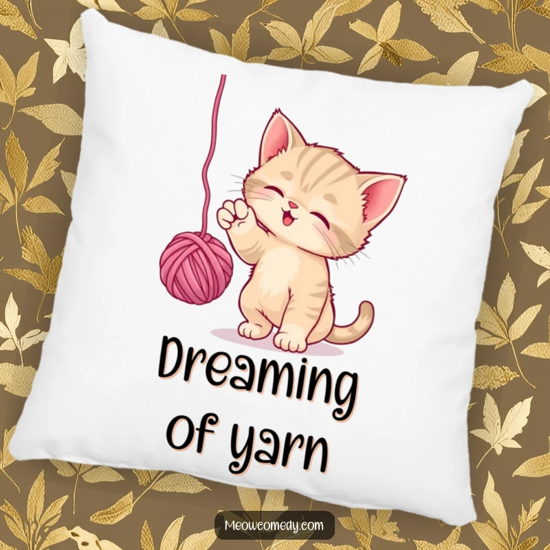 Funny Playful Kitten Pillow: A kitten batting at a ball of yarn is depicted on this plush pillow, adding playful decor.