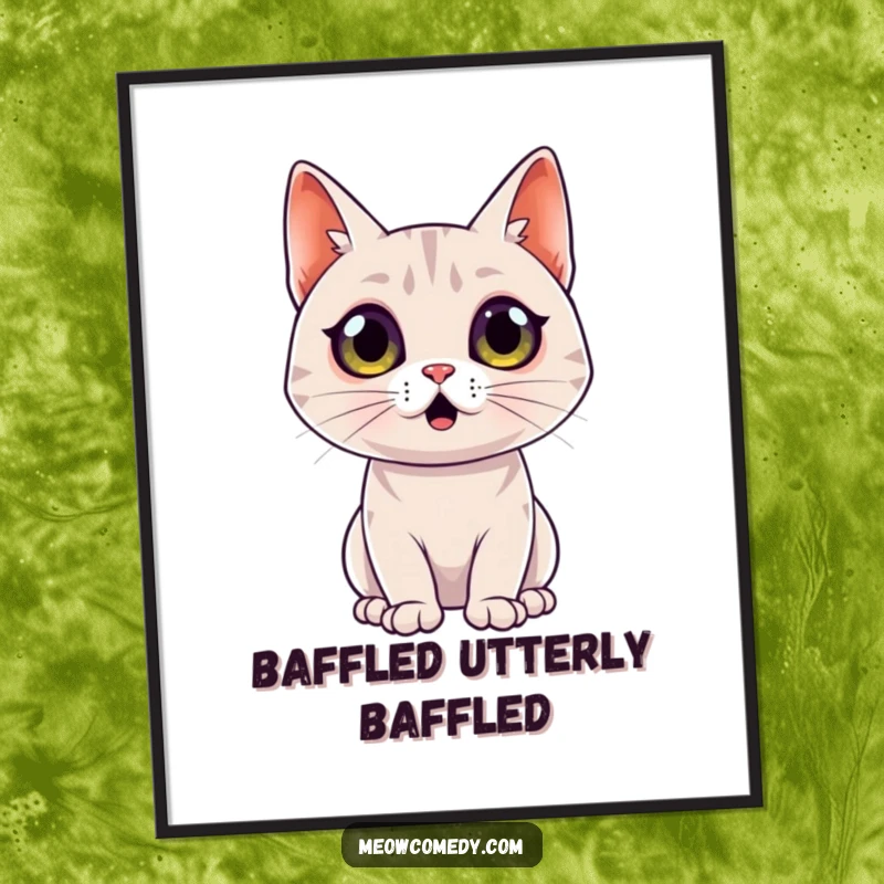 Funny Surprised Cat Digital Art: A sleek cat's eyes are comically wide open in a moment of extreme surprise, depicted in this artwork.