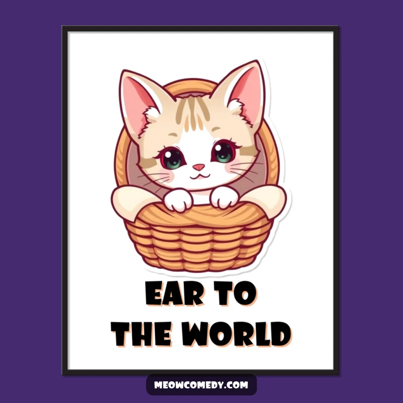 Funny Kawaii Cat Basket Digital Art - Cozy Decor, Instant Pet Gift