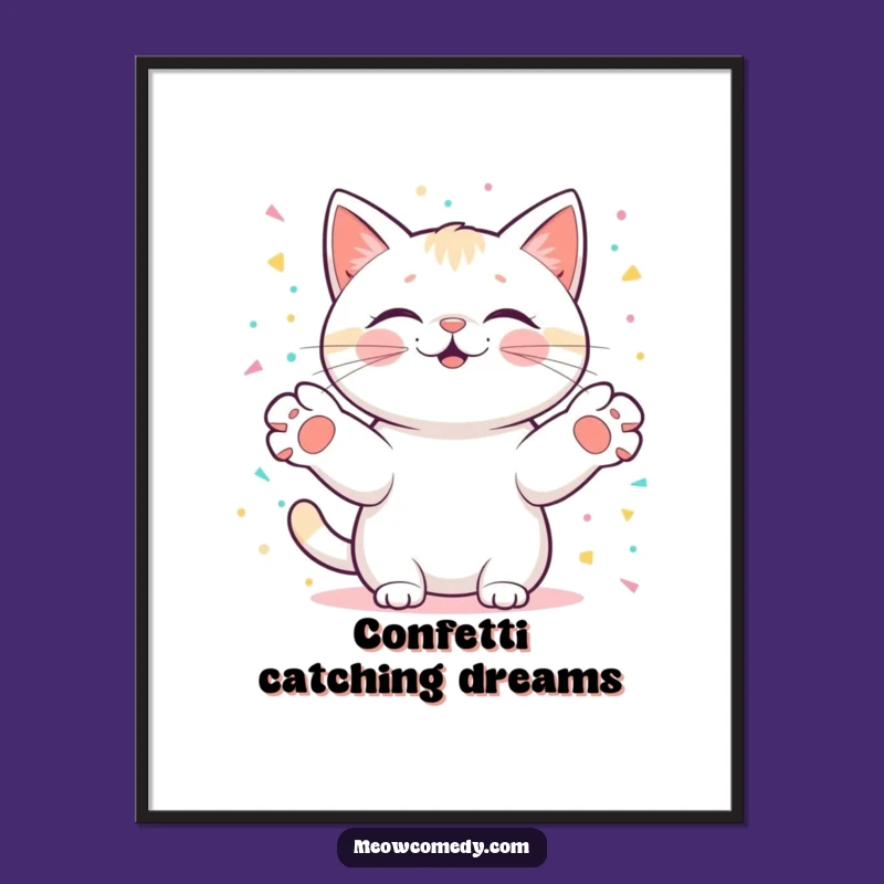 Funny Kawaii Cat Confetti Digital Art: Joyful Catch, Instant Gift