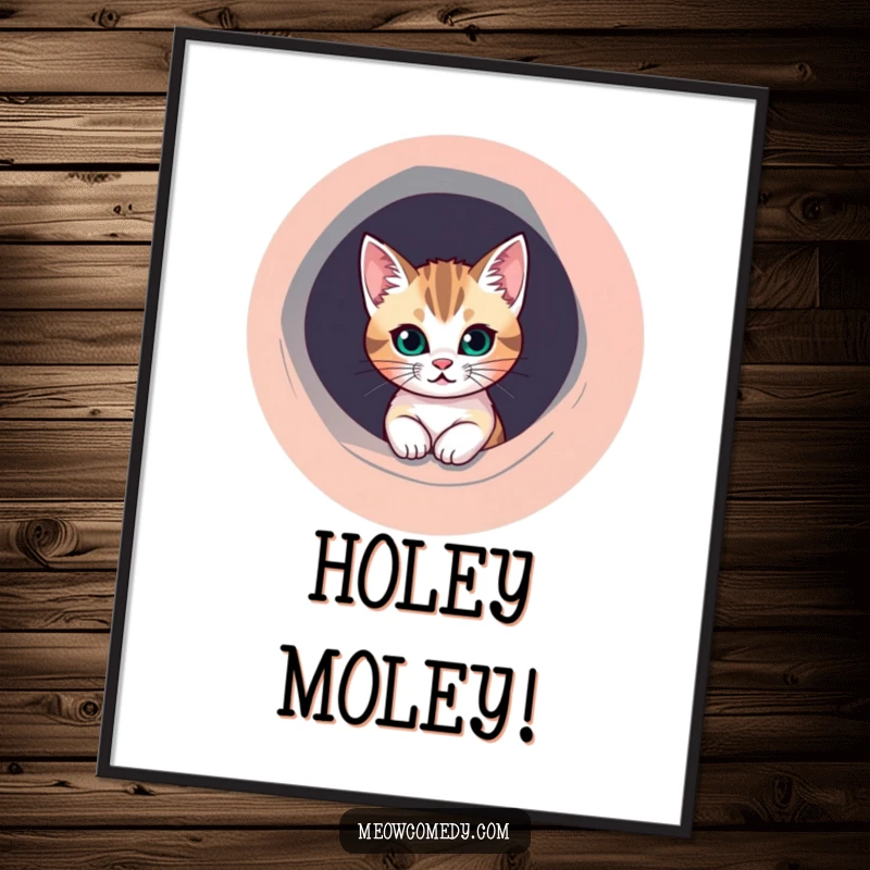 Funny Cat Digital Art: A mischievous cat peeks from a perfectly round, vibrant hole, adding playful decor.