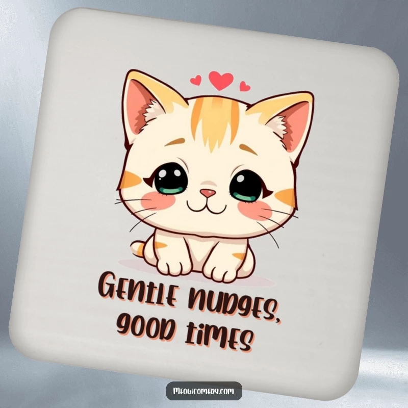 Funny drink coasters featuring a friendly cat giving a loving headbutt, offering protection with affection.