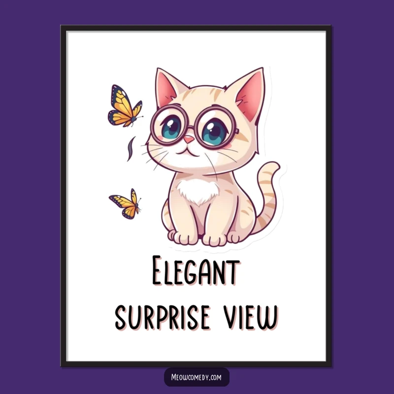 Funny Kawaii Cat Monocle Poster: Surprise Art, Elegant Gift