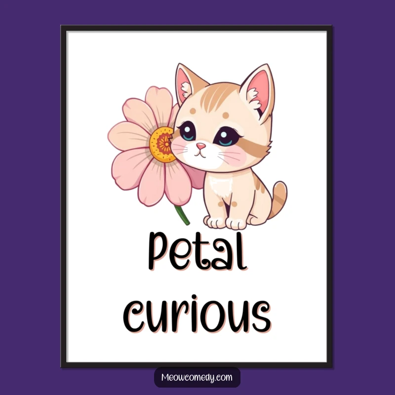 Funny Cat Flower Sniff Poster - Whimsical Wall Art for Nature Lovers Gift