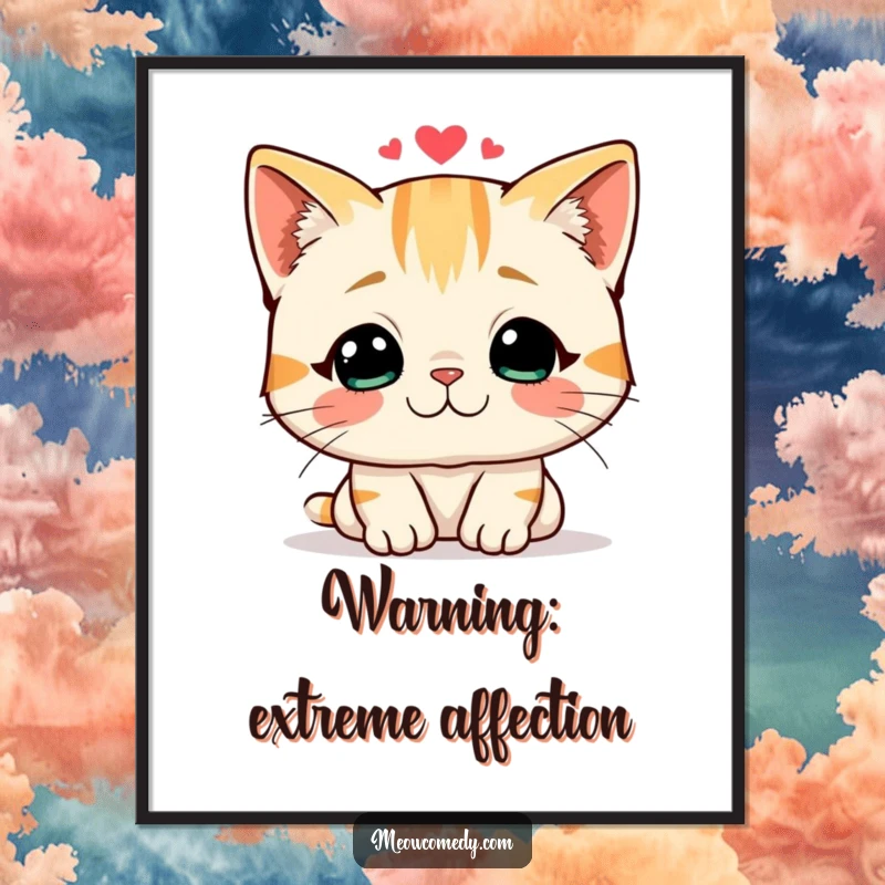 Funny poster illustration of a friendly cat offering a gentle headbutt, embodying love and humorous affection.