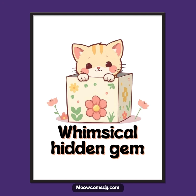 Funny Kawaii Cat Box Poster: Whimsical Art, Gift Idea