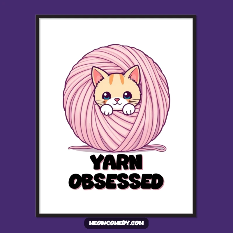 Funny Kawaii Cat Yarn Poster: Playful Wall Art Gift