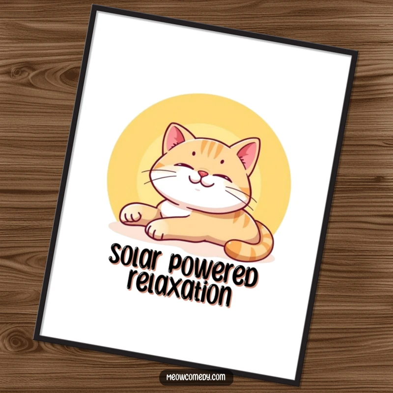 Funny Smiling Cat Poster featuring a content cat stretching lazily and happily in a warm sunbeam, creating a serene and humorous scene.