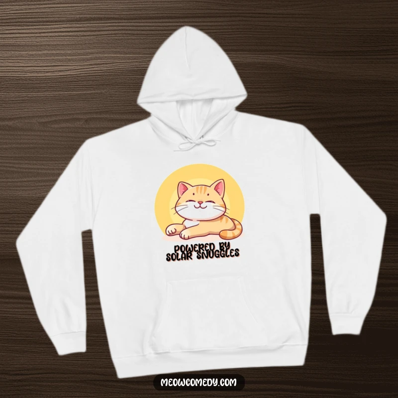 Funny Smiling Cat Hoodie showing a content cat stretching lazily in a sunbeam, designed for comfort and relaxed feline humor.