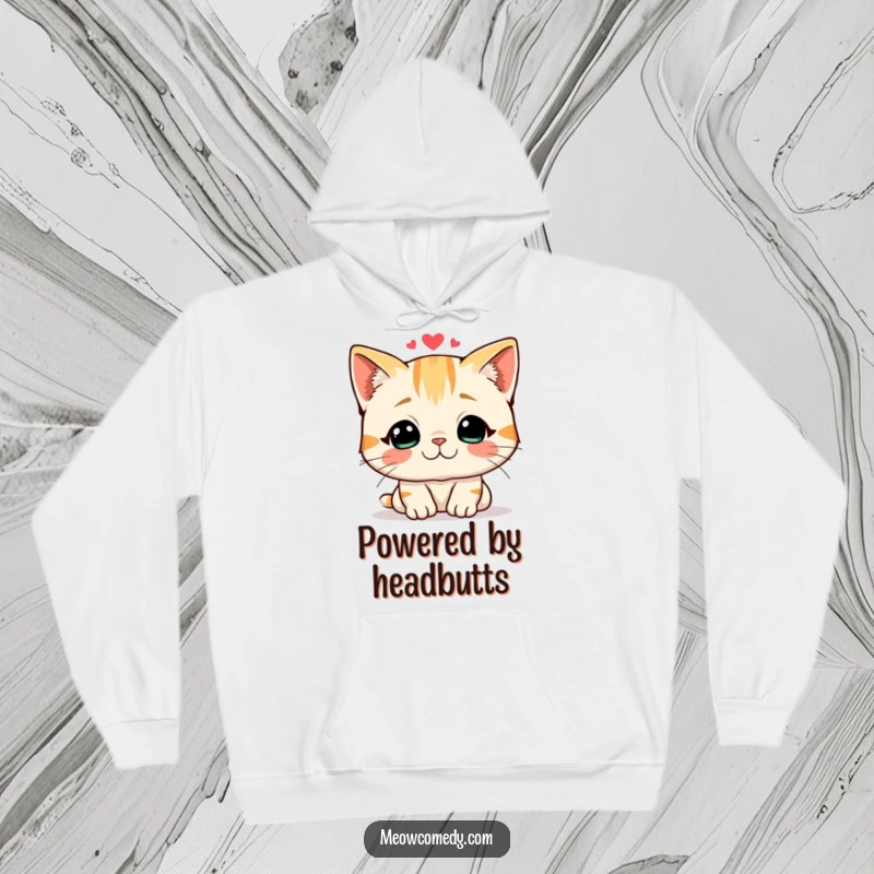 Funny hoodie depicting a friendly cat giving a loving headbutt, offering warmth and humorous connection.