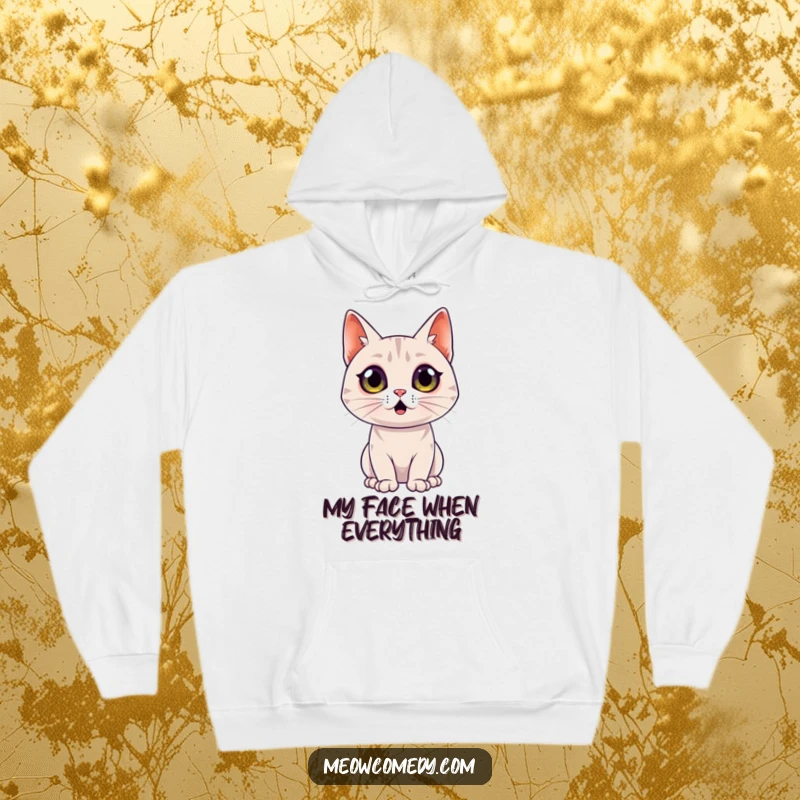 Funny Surprised Cat Hoodie: A sleek cat with comically wide eyes shows extreme surprise in this comfortable and humorous hoodie design.