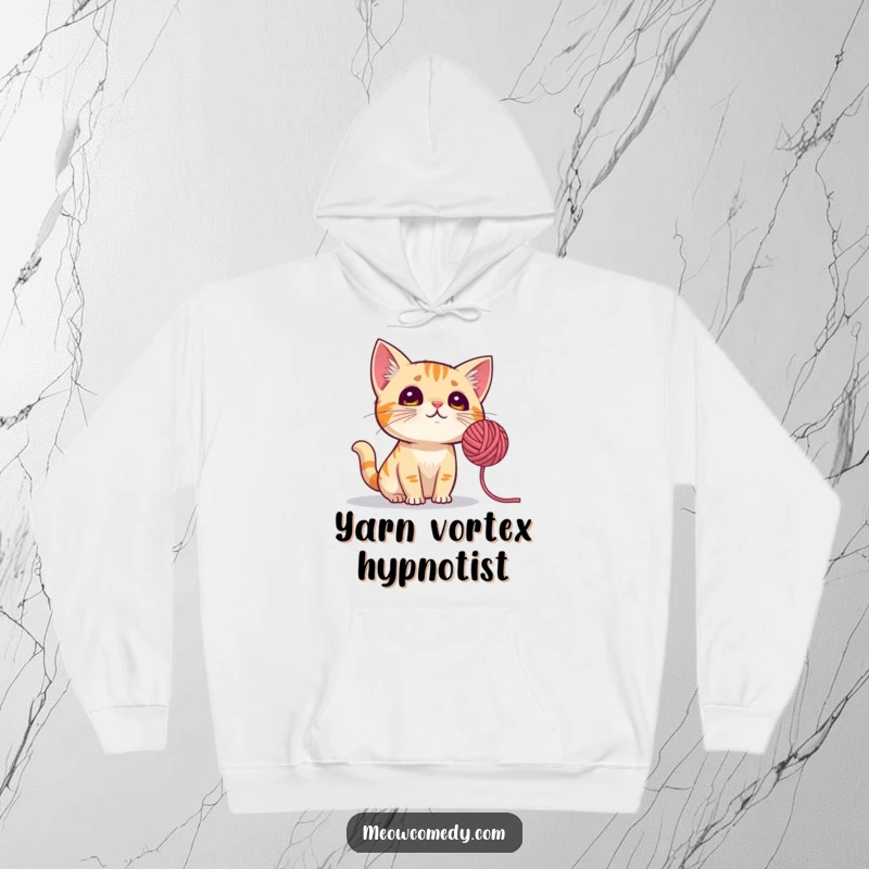 Funny Cat Hoodie: A comfortable hoodie with a design of a cat intently watching a spinning yarn ball.