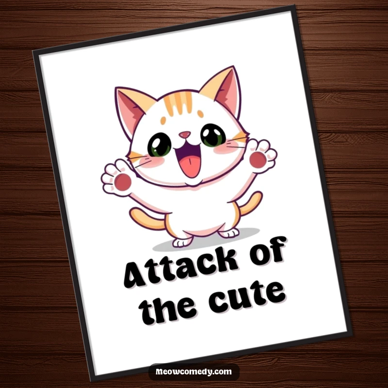 Funny Free Printable Wall Art: An excited cat does a playful pounce, a dynamic and hilarious downloadable art piece.