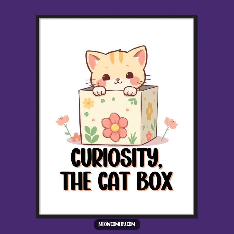 Funny Free Printable Wall Art: Peeking Kawaii Cat - Whimsical Box Downloadable Decor