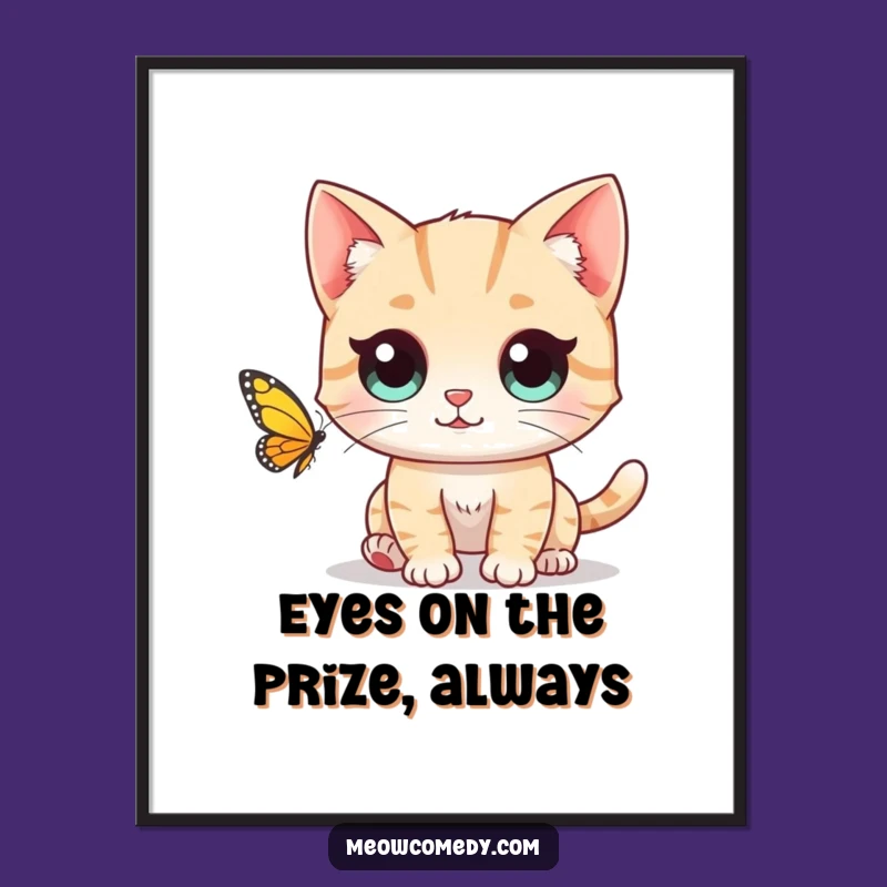 Free Printable Wall Art: Cat Butterfly Chase - Funny Cat Downloadable Art