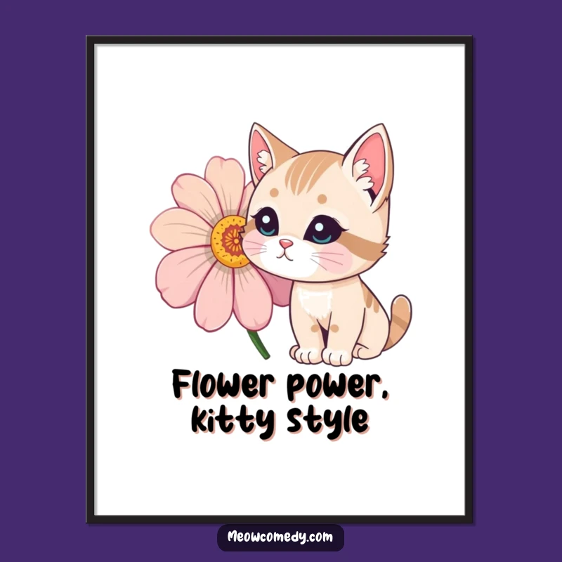 Free Printable Wall Art: Curious Cat & Flower - Whimsical Downloadable Art!
