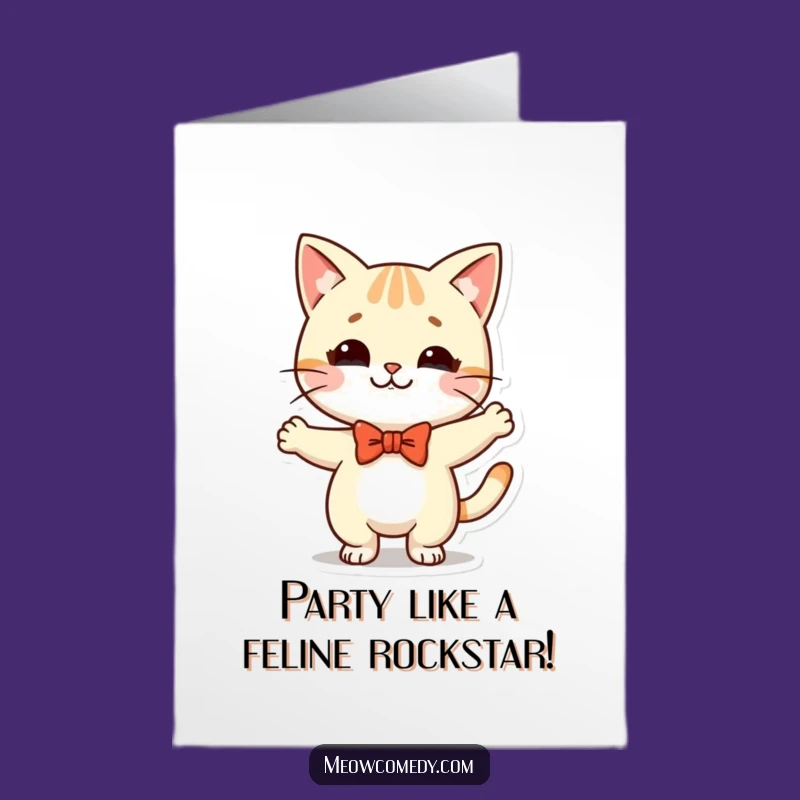 Free Printable Birthday Card: Kawaii Cat Bow Tie Dance - Funny Cat Downloadable Gift