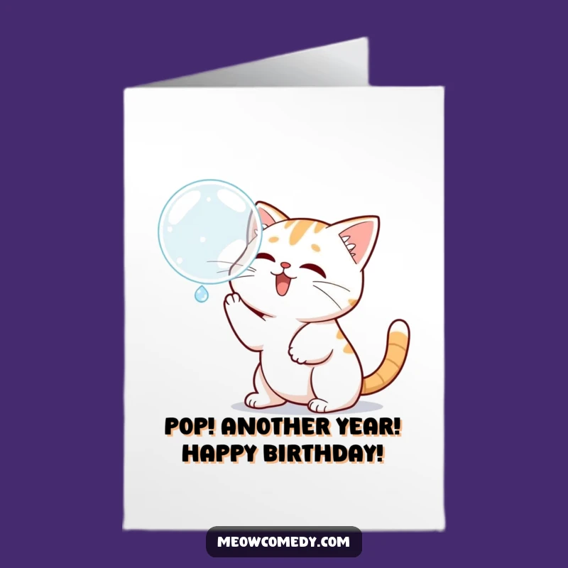 Free Printable Birthday Card: Playful Kawaii Cat Bubble Fun Downloadable Gift