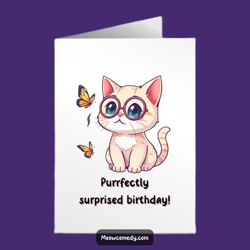 Free Printable Birthday Card: Surprised Kawaii Cat - Monocle Birthday Downloadable