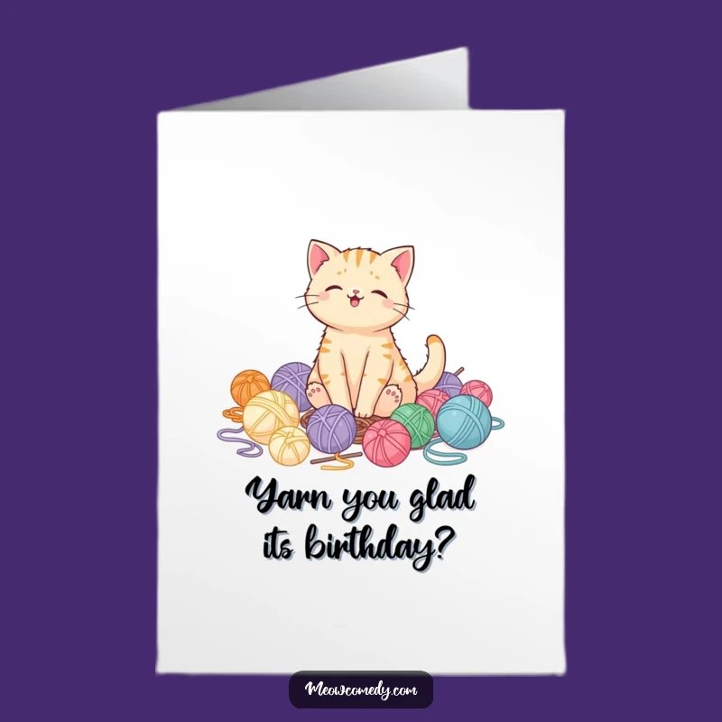 Free Printable Birthday Card: Funny Kawaii Cat Yarn Lover Delight - Instant Download Gift