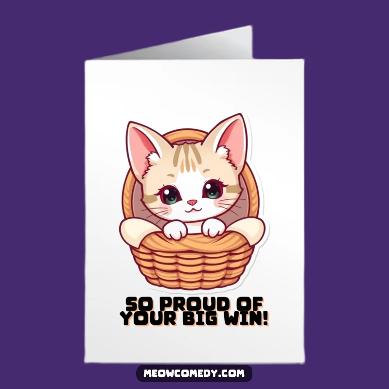Free Printable Congrats Card: Curious Kawaii Cat - Cozy Celebration!
