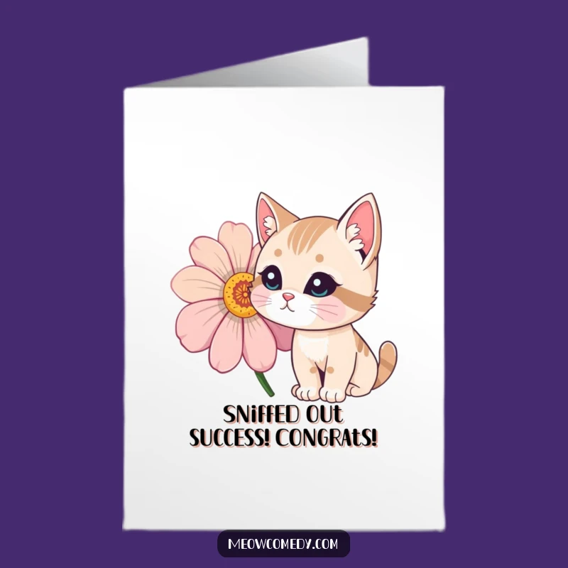 Free Printable Congrats Card: Curious Cat & Flower - Cheerful Downloadable Celebration!