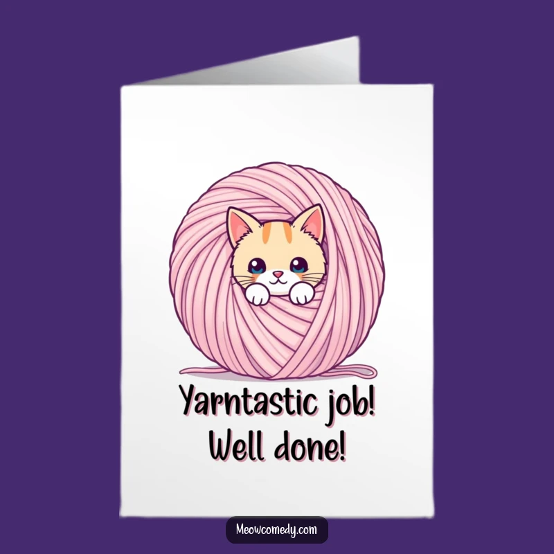 Free Printable Congrats Card: Funny Kawaii Cat Yarn - Cozy Downloadable Gift