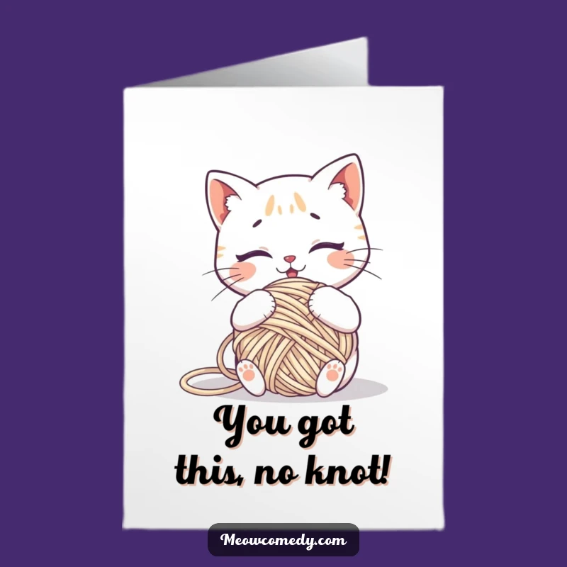 Free Printable Congrats Card: Tangled Kawaii Cat Yarn, Funny Animal Pal Downloadable