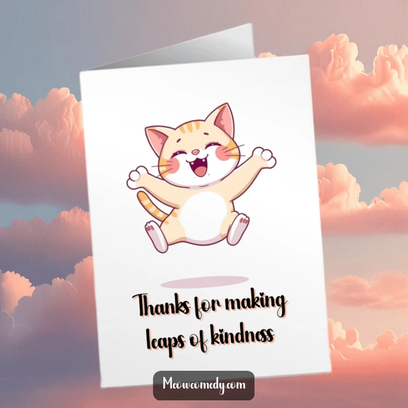 Elegant Free Printable Thank You Card of a happy cat in a beautiful, graceful leap, conveying sincere thanks.