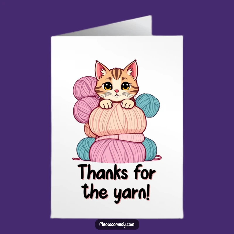Free Printable Thank You Card: Cat Over Yarn - Funny Downloadable Gratitude