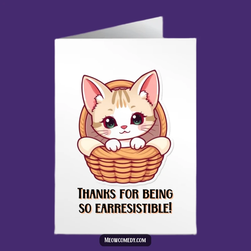 Free Printable Thank You Card: Curious Cat in Basket - Cozy Thanks!