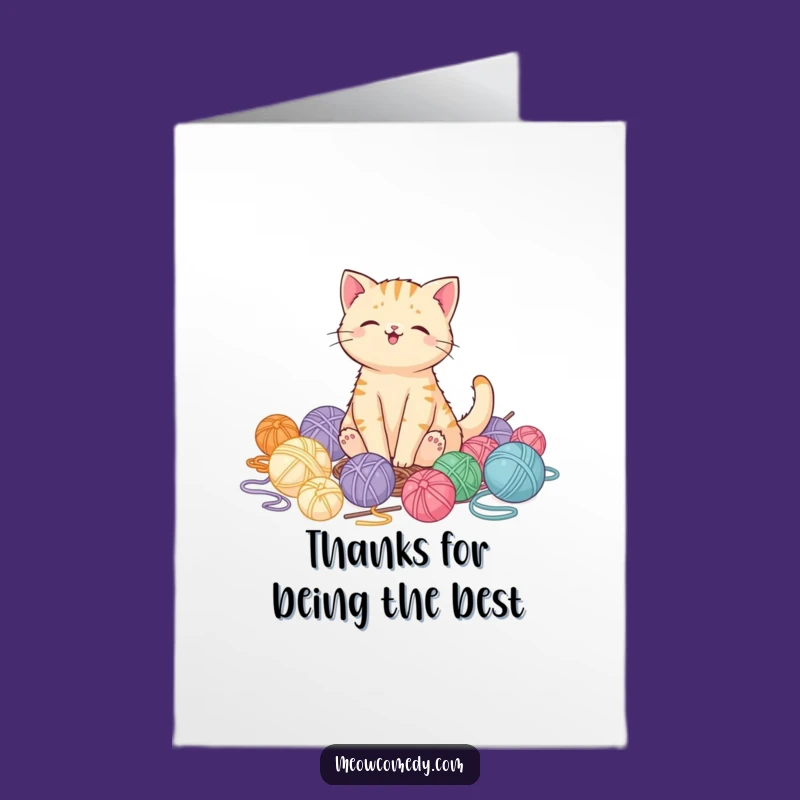 Free Printable Thank You Card: Happy Kawaii Cat Yarn Pile - Print at Home
