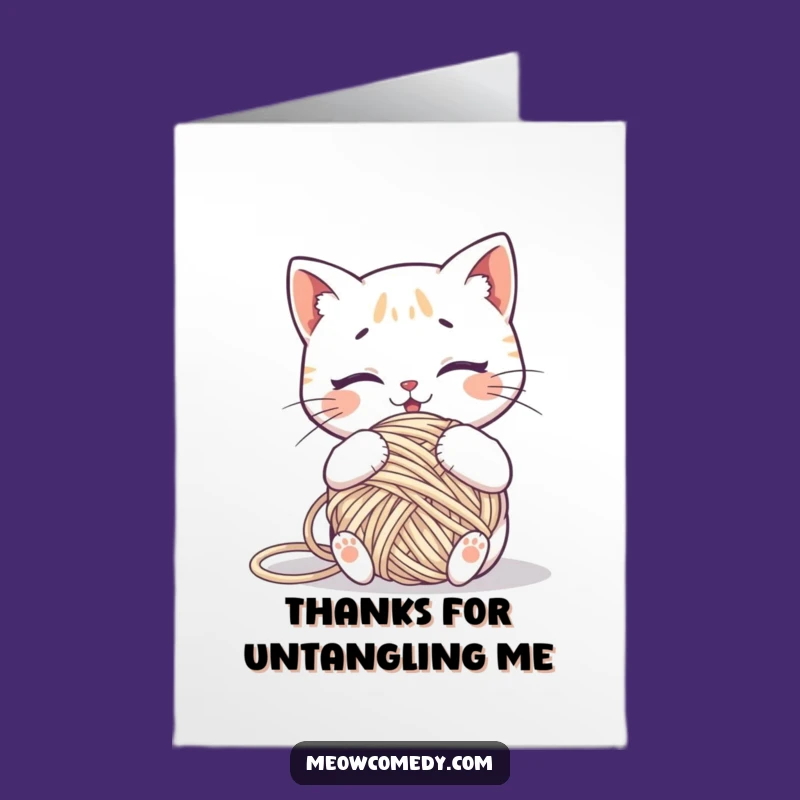 Free Printable Thank You Card: Tangled Kawaii Cat Yarn, Funny Friend Downloadable