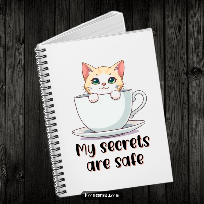 Funny Curious Cat Notebook: A cat peeking from behind a giant teacup is depicted on this amusing notebook for writing.