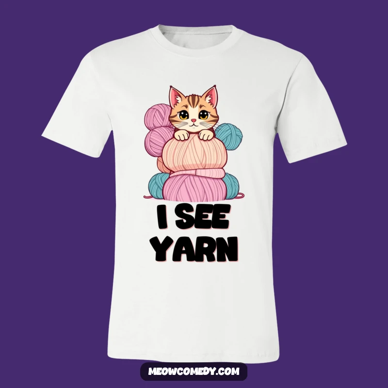 Funny Mischievous Cat Yarn T-Shirt: Playful Sneakiness, Perfect Gift for Crafters
