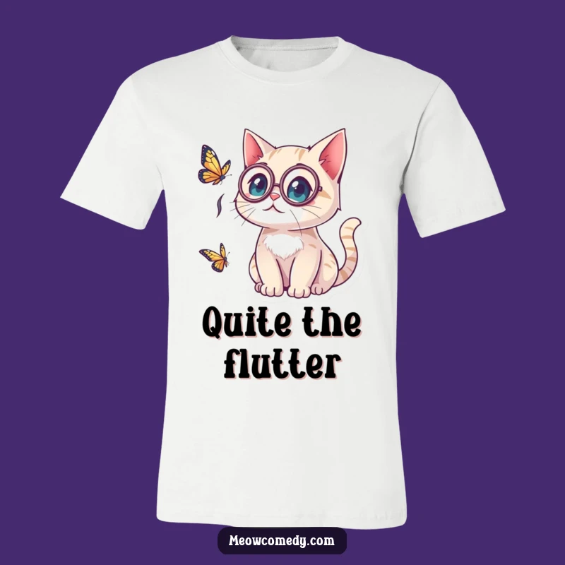 Funny Kawaii Cat Monocle Tee: Butterfly Surprise, Classy Gift