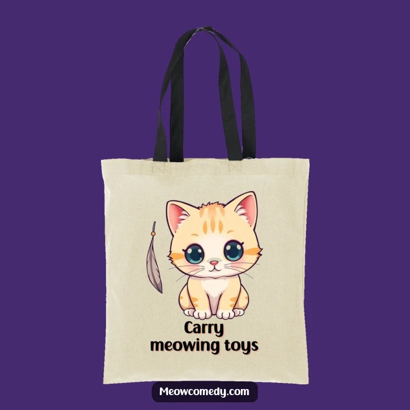 Funny Kawaii Cat Feather Play Tote Bag: Carry Your Essentials with Whimsical Charm